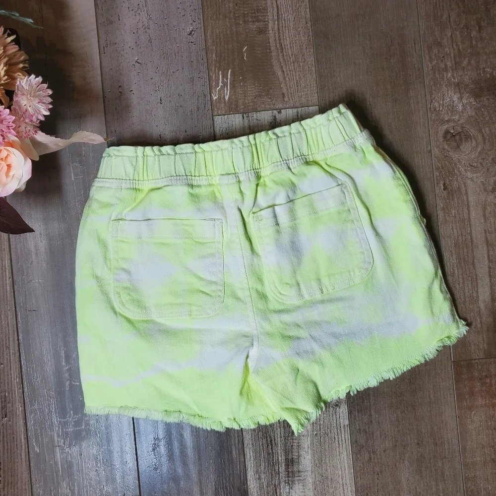 Justice Yellow and White Tie-Dye Elasticized Waistband Denim Shorts Size 12 NWOT